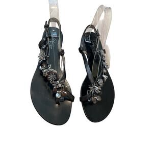 Donald J. Pliner Black Floral Embellished Slingback Sandals